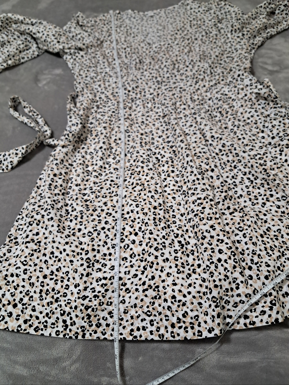 J. Crew Cotton Lightweight Cream Leopard-Print Long Sleeve Dress Pockets Sz. XL - Picture 8 of 10